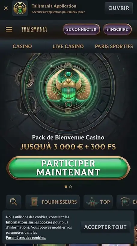 Vue de Talismania optimisée pour une consultation sur téléphone et tablette