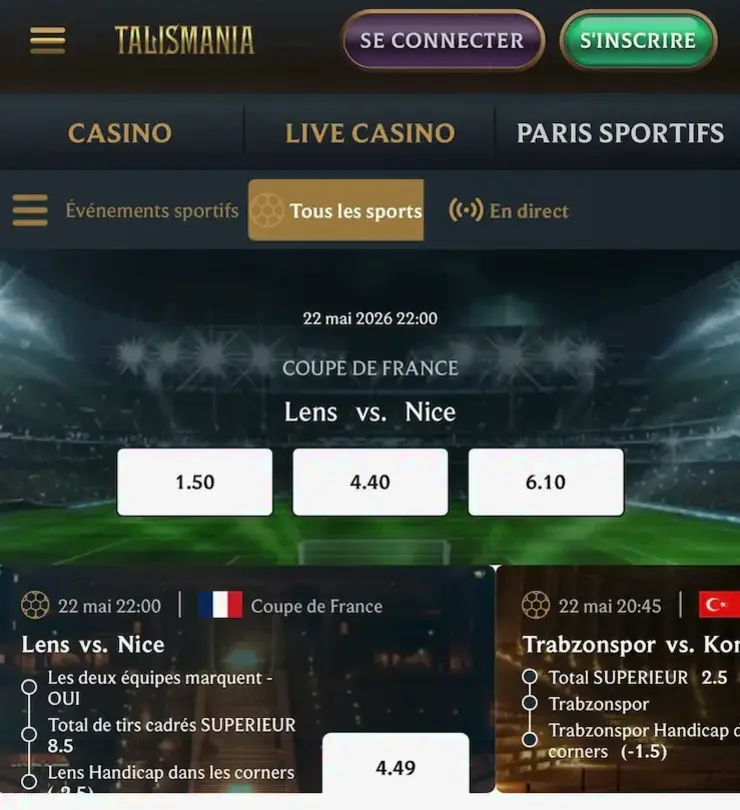 Consultation des événements, marchés et cotes sportives sur smartphone